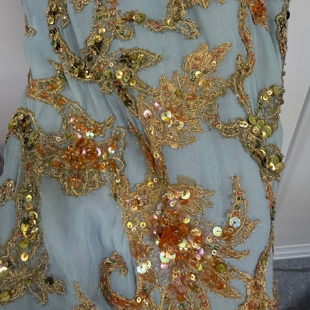 Vintage Mandalay Blue and Gold Sequins Gown- size 4 - Picture 9 of 10